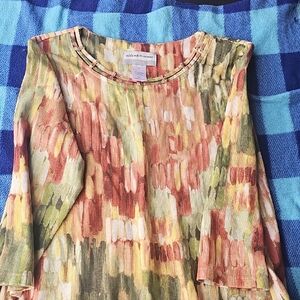 Alfred Dunner Blue Pink Graphic 3/4 Sleeve Blouse